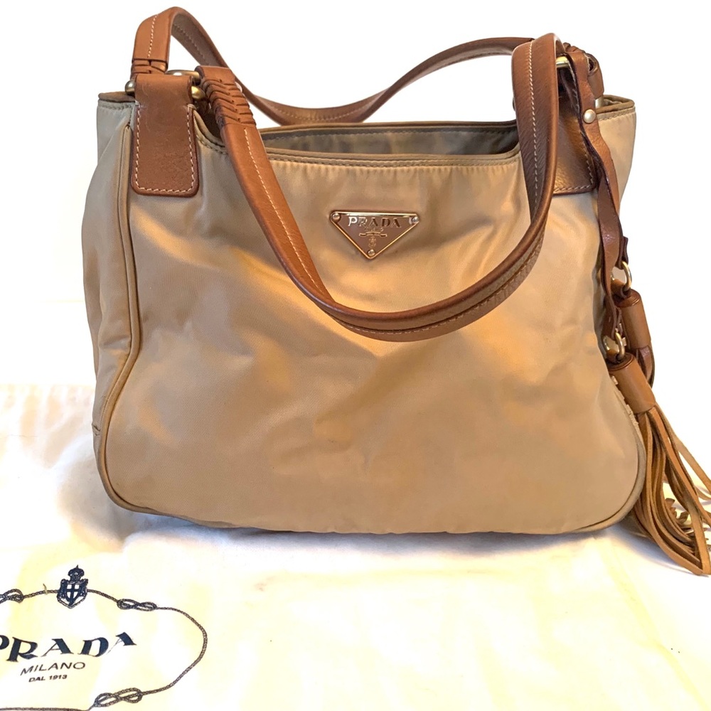 Prada nylon bag with leather tassels